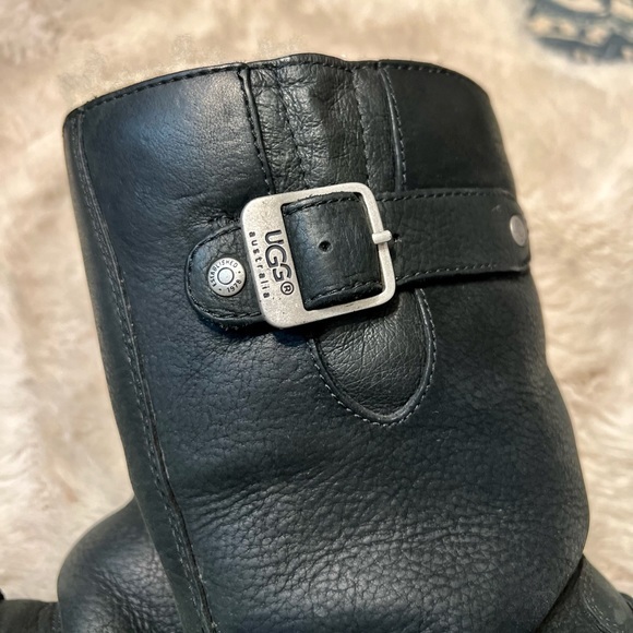 UGG Kensington Black Double Buckle Strap Traction Leather Mid-Calf Winter Boots - Picture 10 of 12